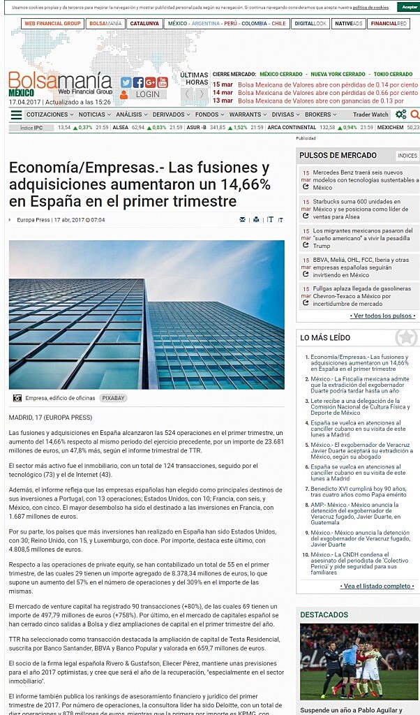Las fusiones y adquisiciones aumentaron un 14,66% en Espaa en el primer trimestre